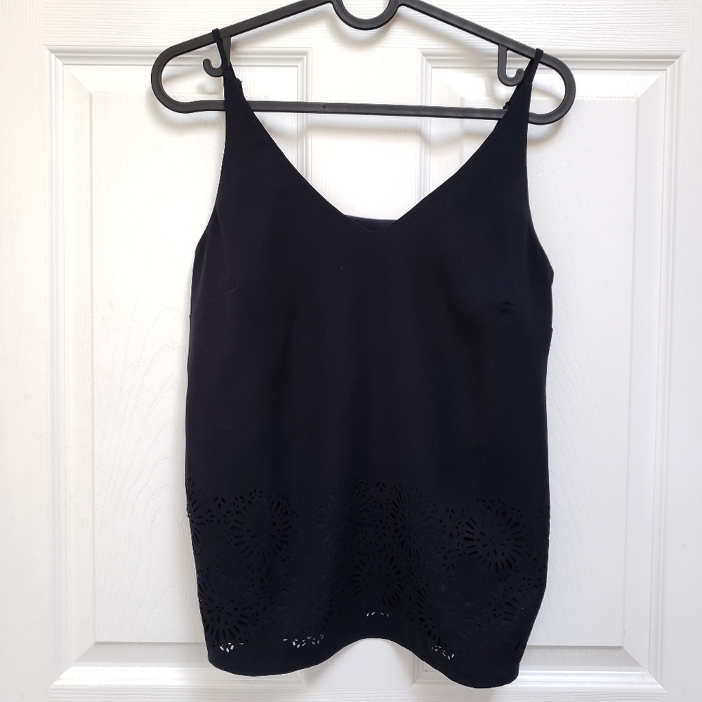 Banana Republic Black Flower Cutout Cami Tank Top Sleeveless Blouse